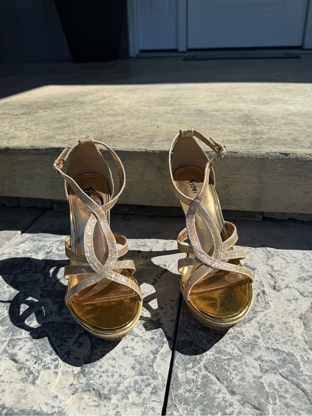 FIONI Clothing Gold Glitter Strappy High Heel Sandals